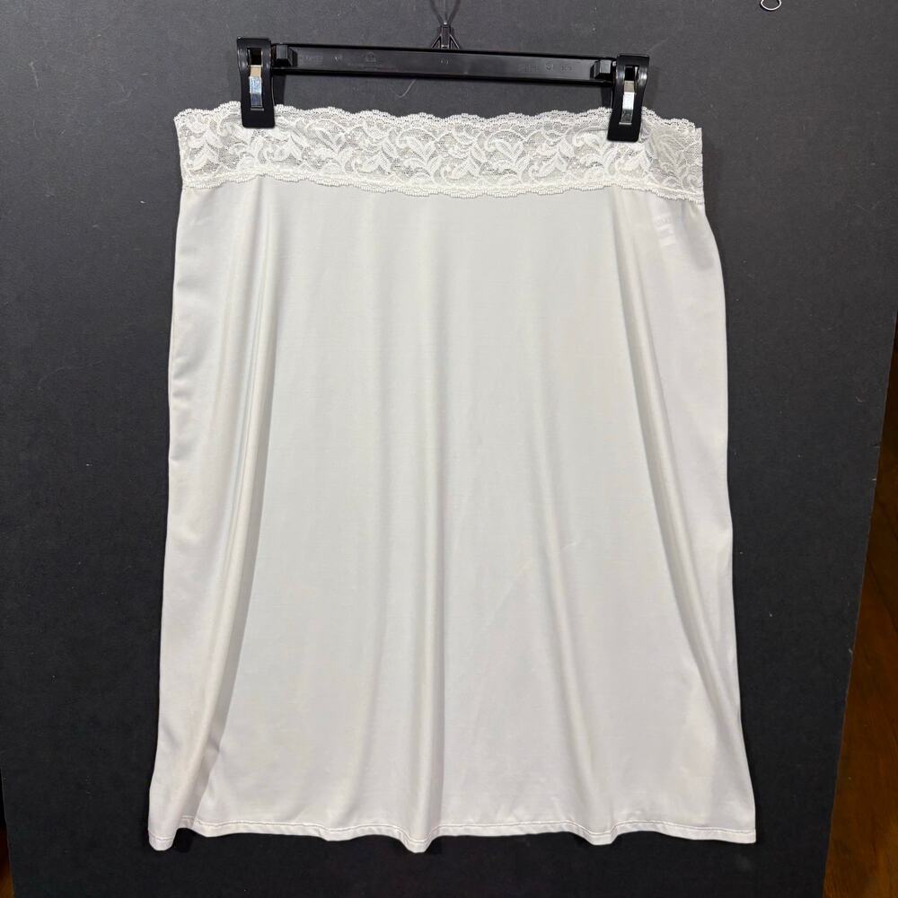White Vassarette Half Slip 24" Large Lace Waistband Side Slit Knee Length 90s